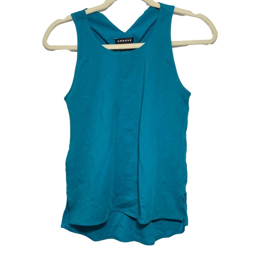 Trouve Women's Blue Teal Sleeveless Top Blouse Split Back Size XS Split Back